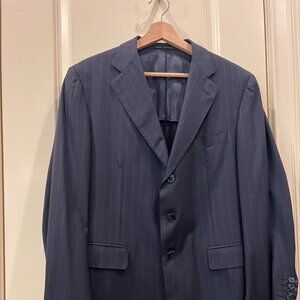 Men's Italian tailor made navy pinstriped suit